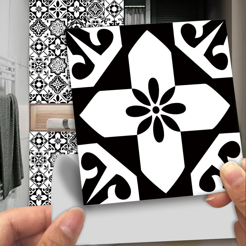 12pcs Black & White Tile Stickers – Waterproof Peel & Stick Home Decor