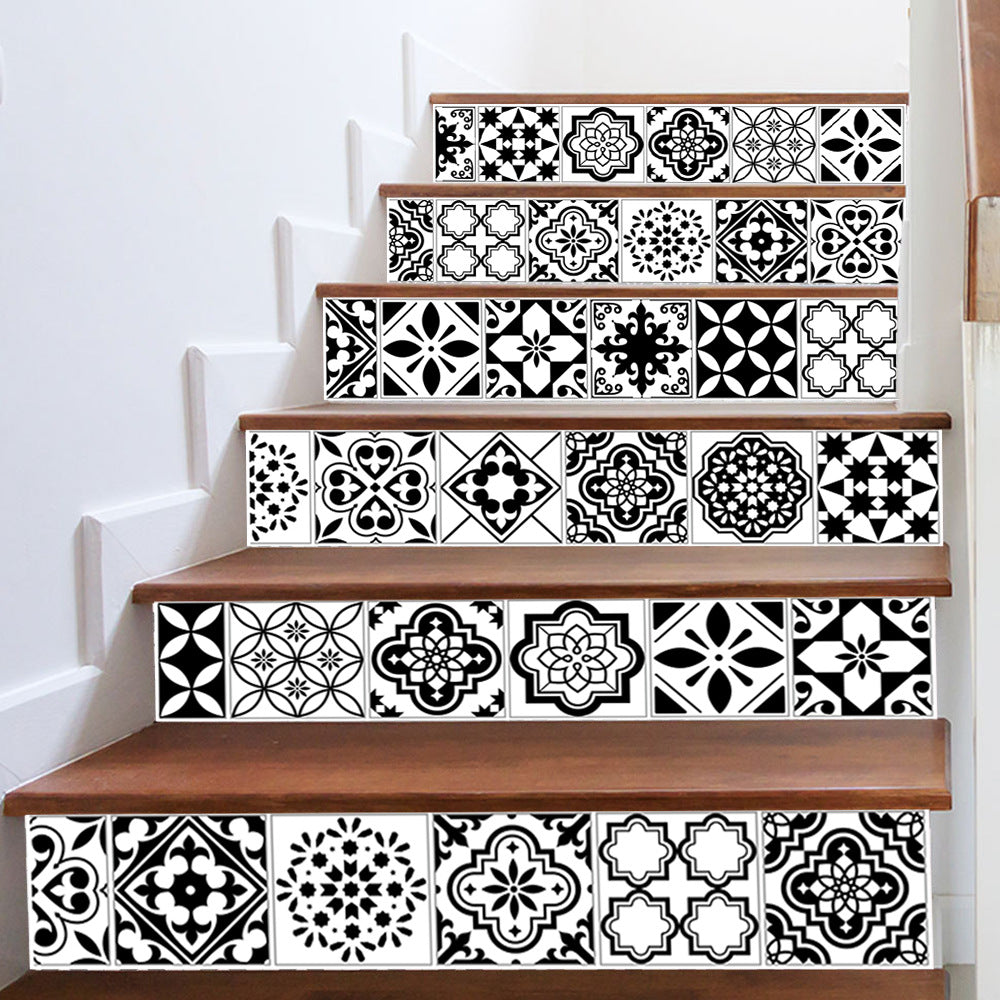 12pcs Black & White Tile Stickers – Waterproof Peel & Stick Home Decor