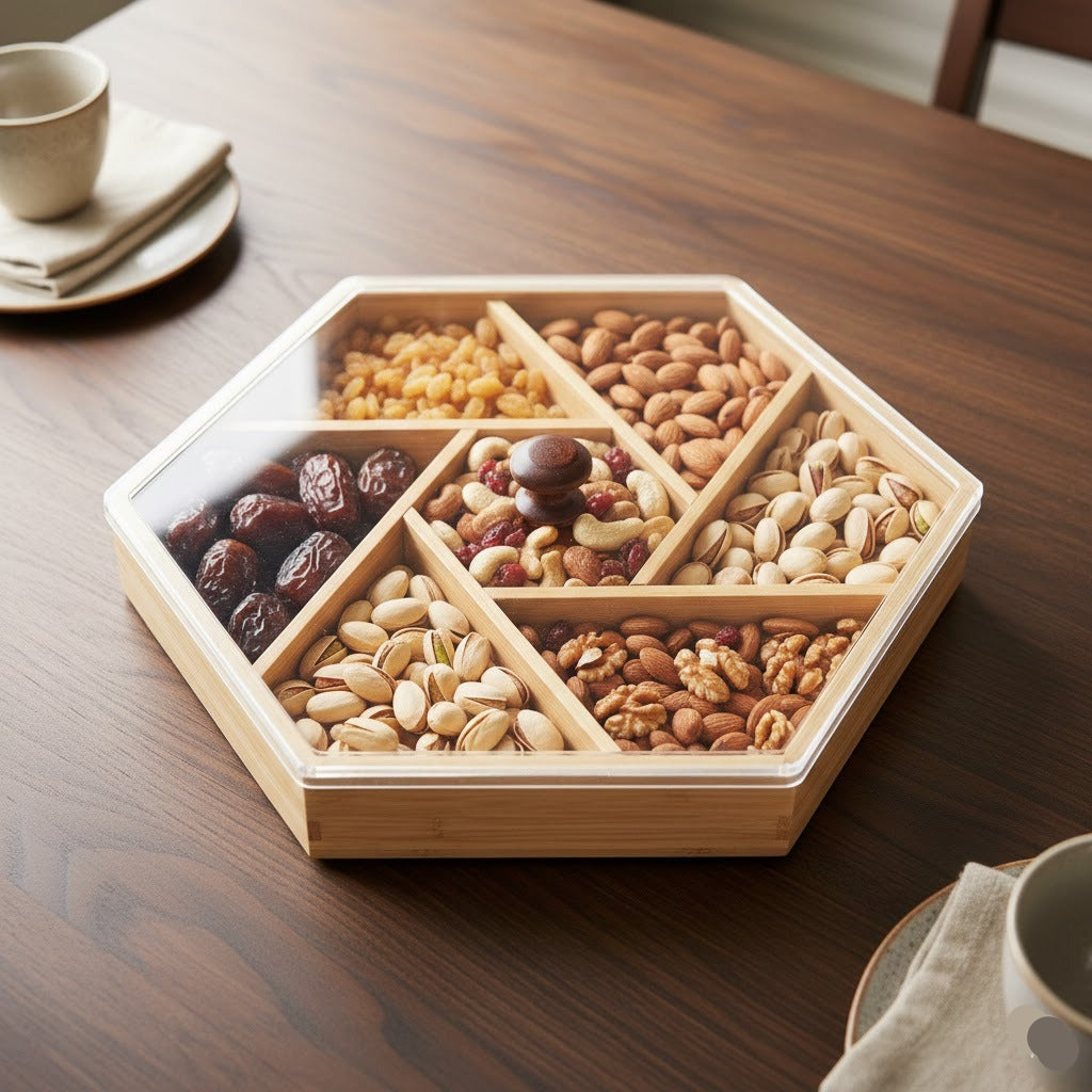 Wooden Hexagonal Serving Dry Fruits Tray